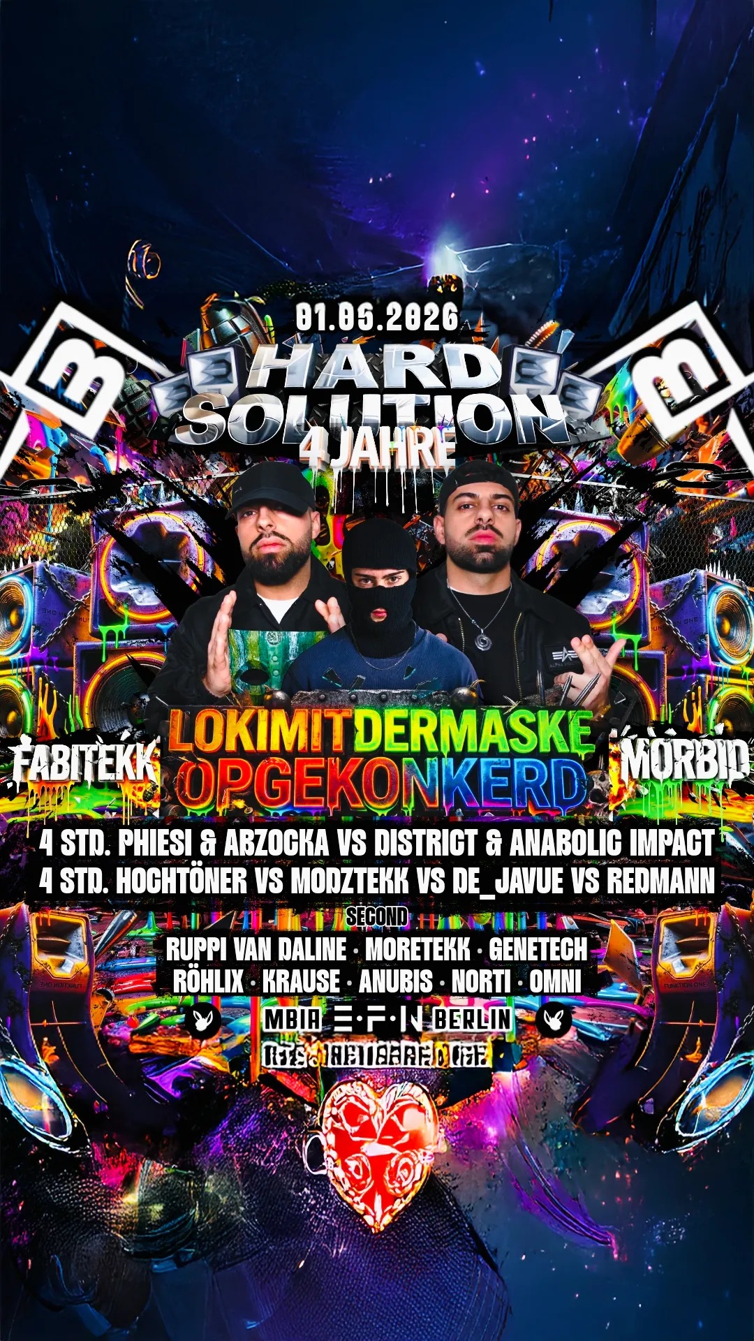 4Y HARD SOLUTION with LOKIMITDERMASKE • OPGEKONKERD • FABITEKK • MORBID event poster