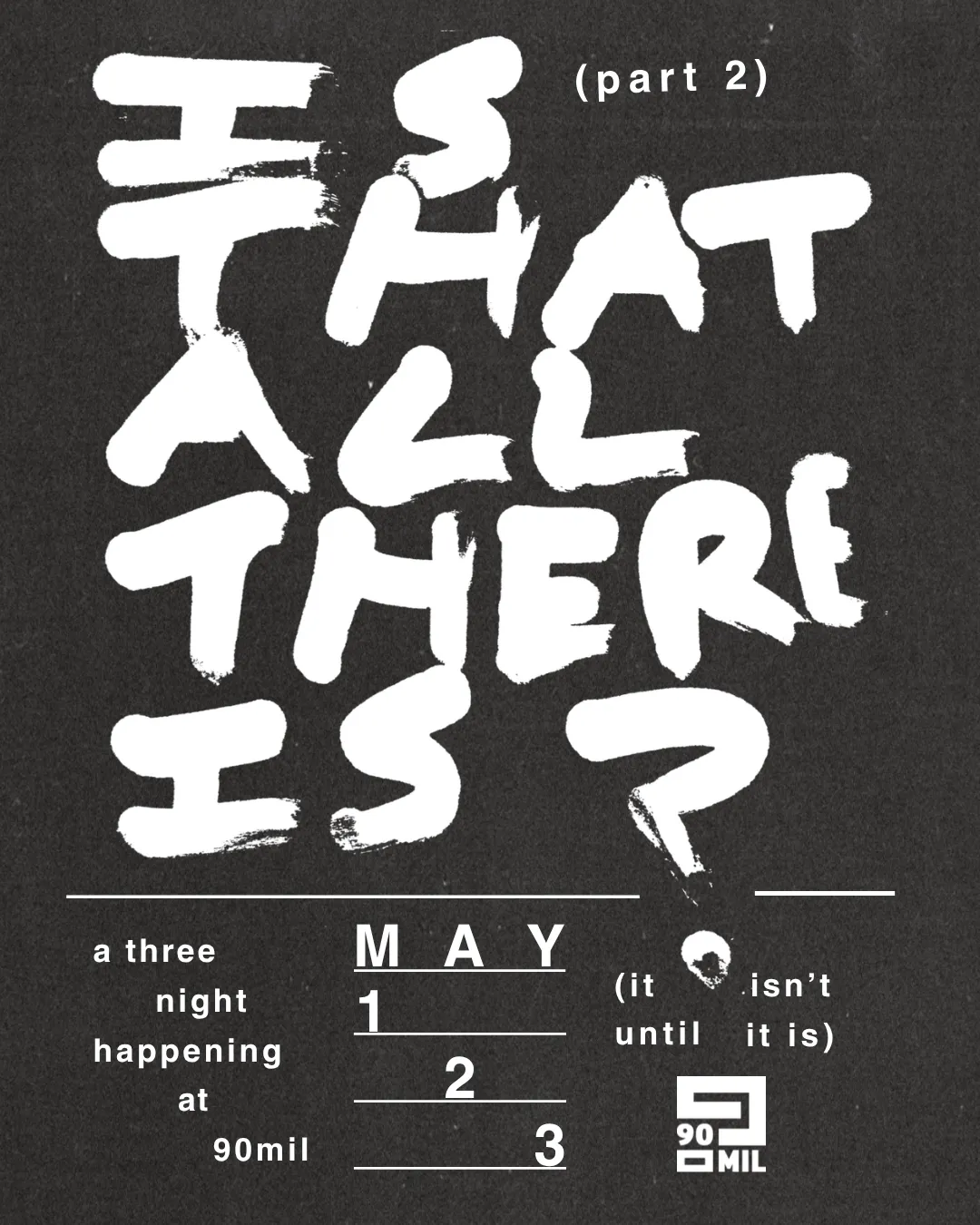 A 90mil Festival___IS THAT ALL THERE IS? 1-2-3 MAY event poster