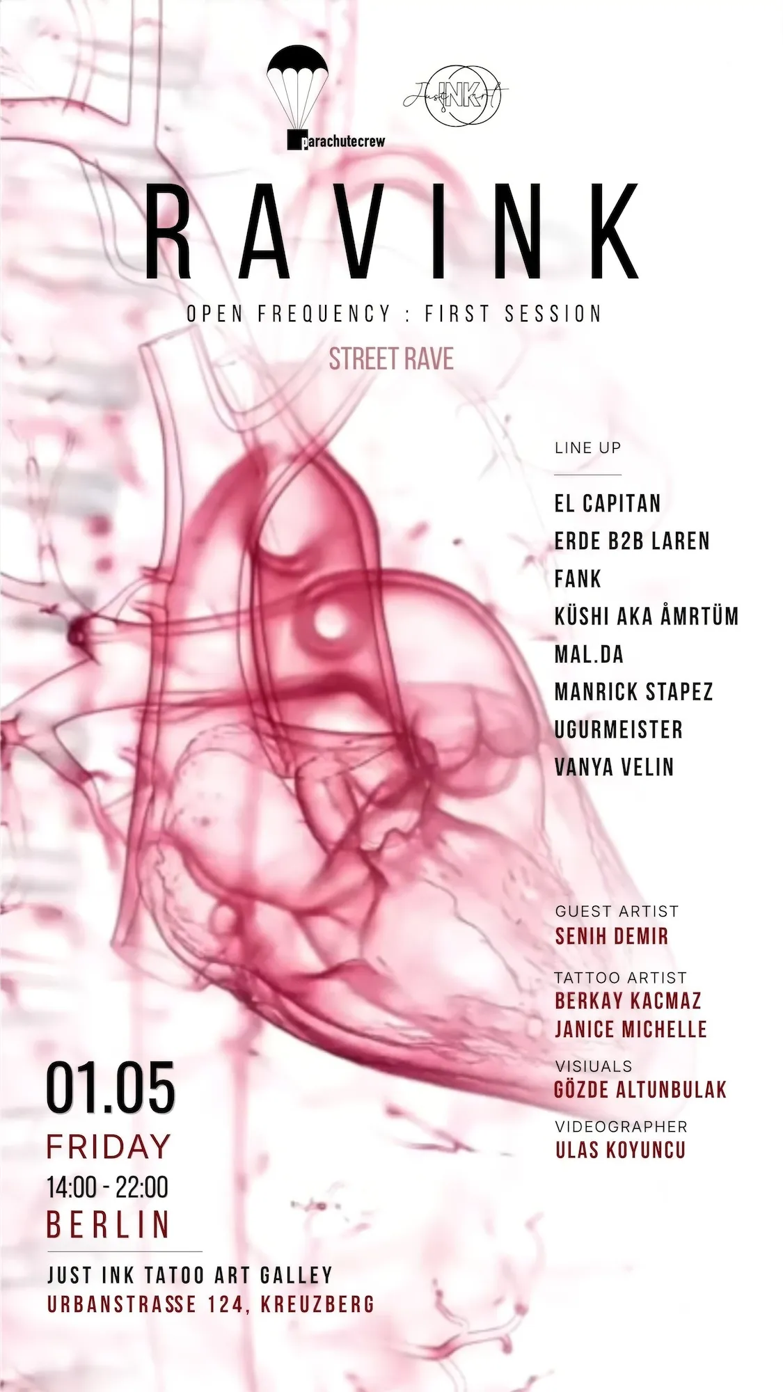 PARACHUTE CREW - RAVINK - FREE STREET RAVE // OPEN FREQUENCY event poster