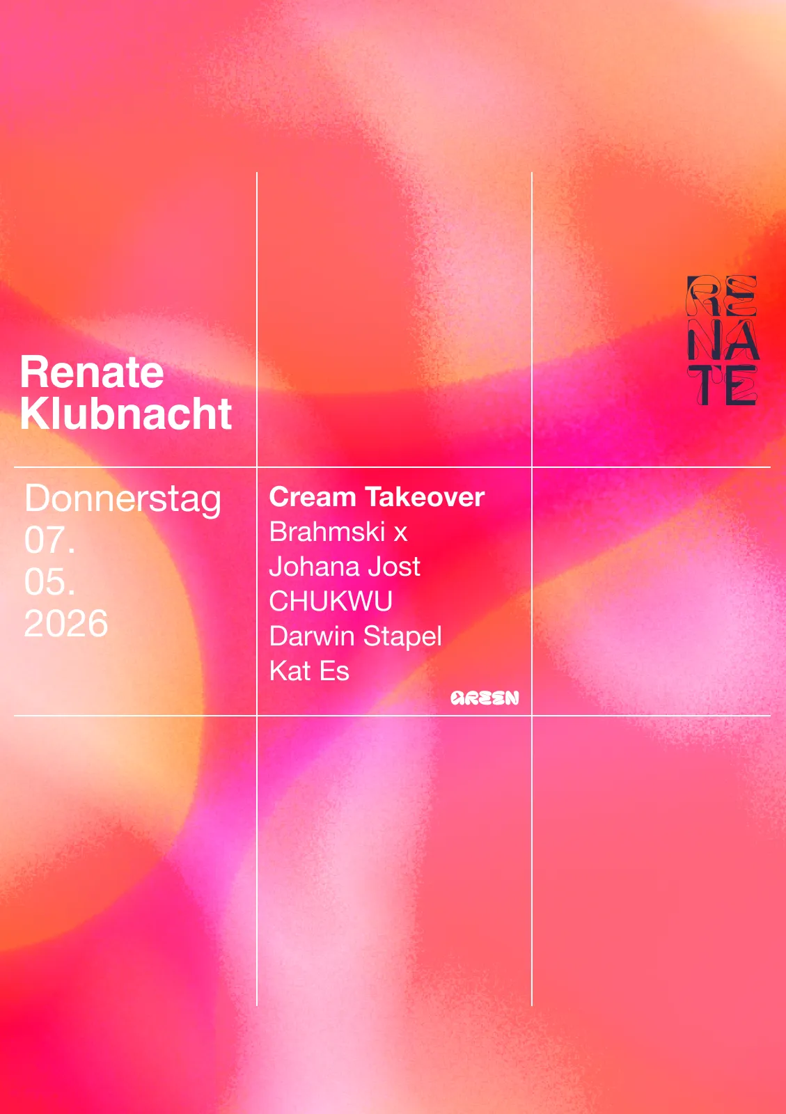 Renate Klubnacht with Cream event poster