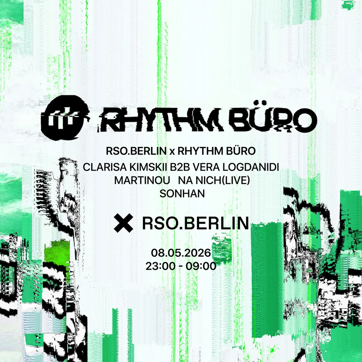 Rhythm Büro w/ Clarisa Kimskii b2b Vera Logdanidi, Martinou, Na Nich, Sonhan event poster