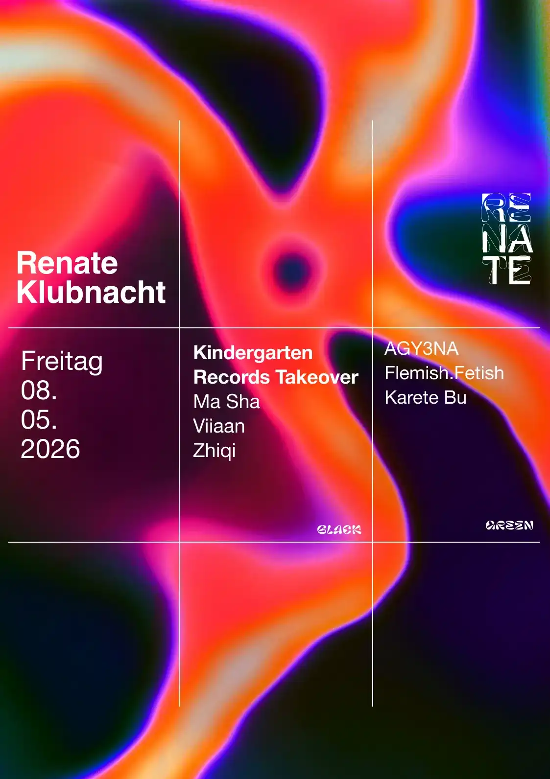 Renate Klubnacht & Free Open Air with Kindergarten Records, AGY3NA, Ma Sha, karete bu event poster