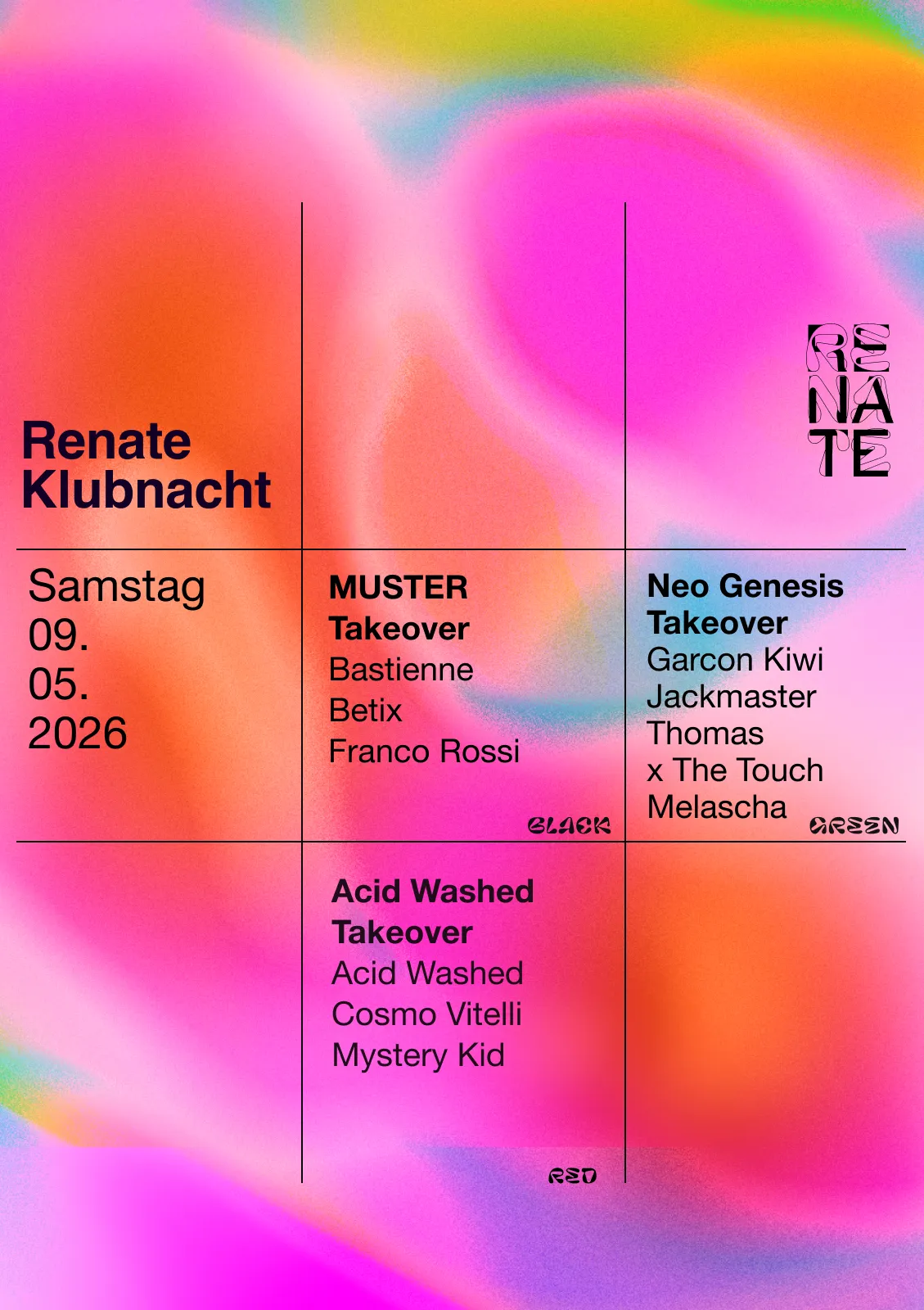 Renate Klubnacht & Free Open Air with MUSTER, Traumburg, Neo Genesis event poster