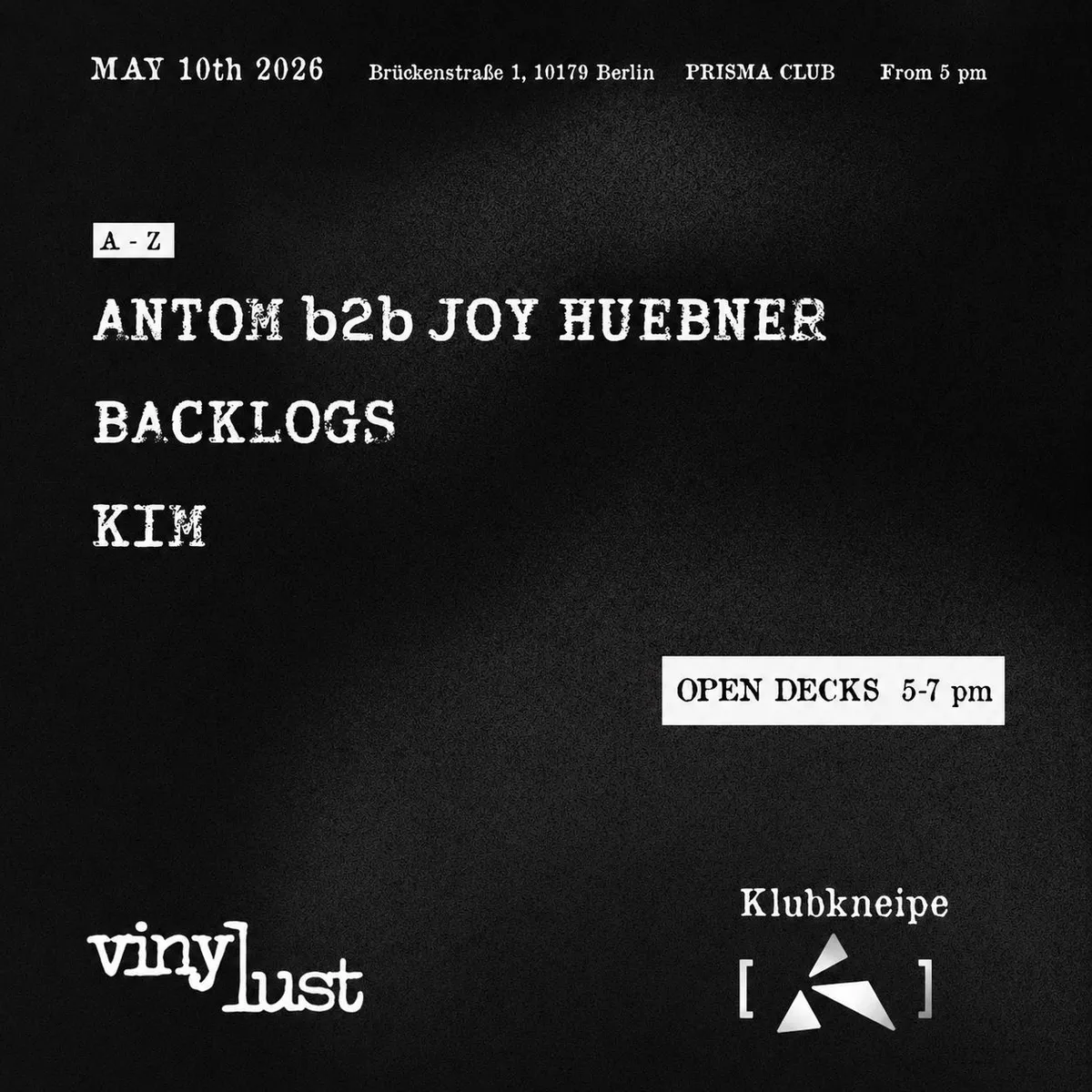 Vinyl Lust X Klubkneipe event poster