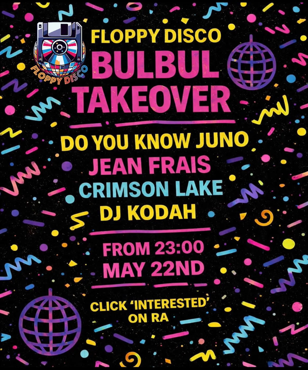 Floppy Disco: Do you know Juno, Jean Frais, Crimson Lake, DJ Kodāh event poster
