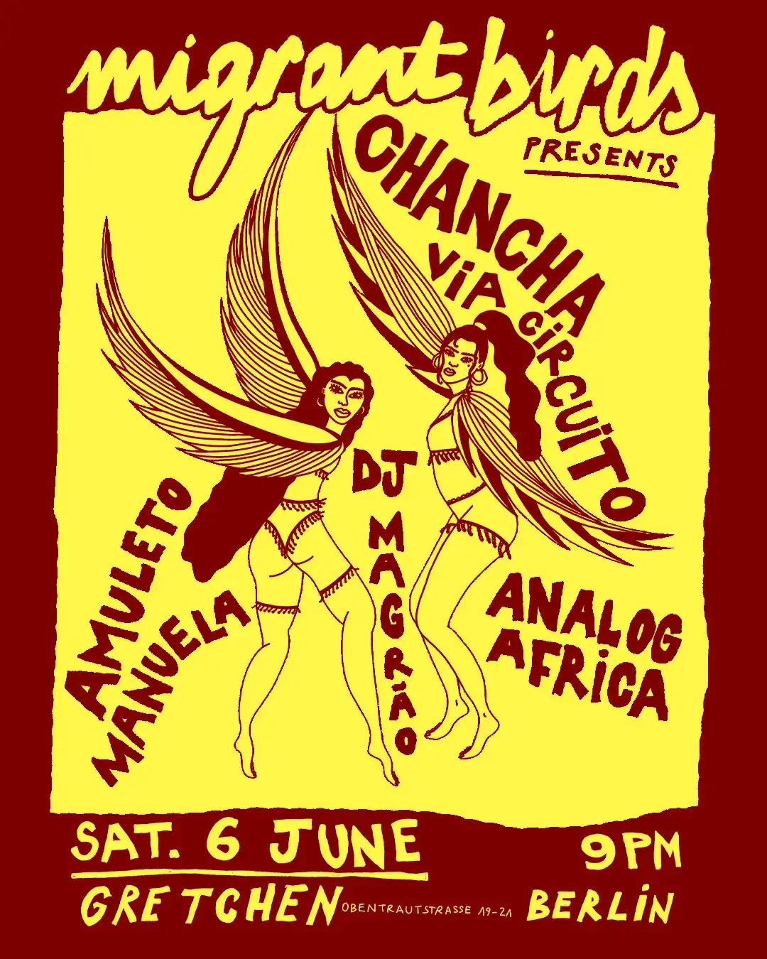 Migrant Birds presents: Chancha Via Circuito, Analog Africa, Amuleto Manuela & Dj Magräo event poster