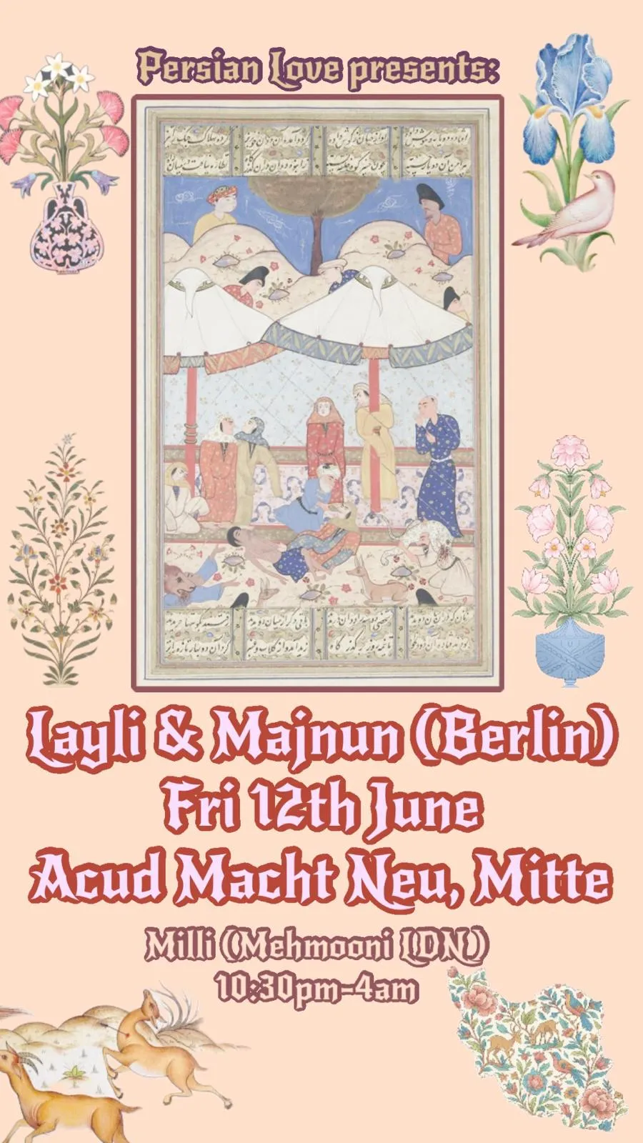 [CANCELLED] Persian Love presents: LAYLI & MAJNUN (BERLIN) with Mili (MEHMOONI LDN) ALL NIGHT event poster