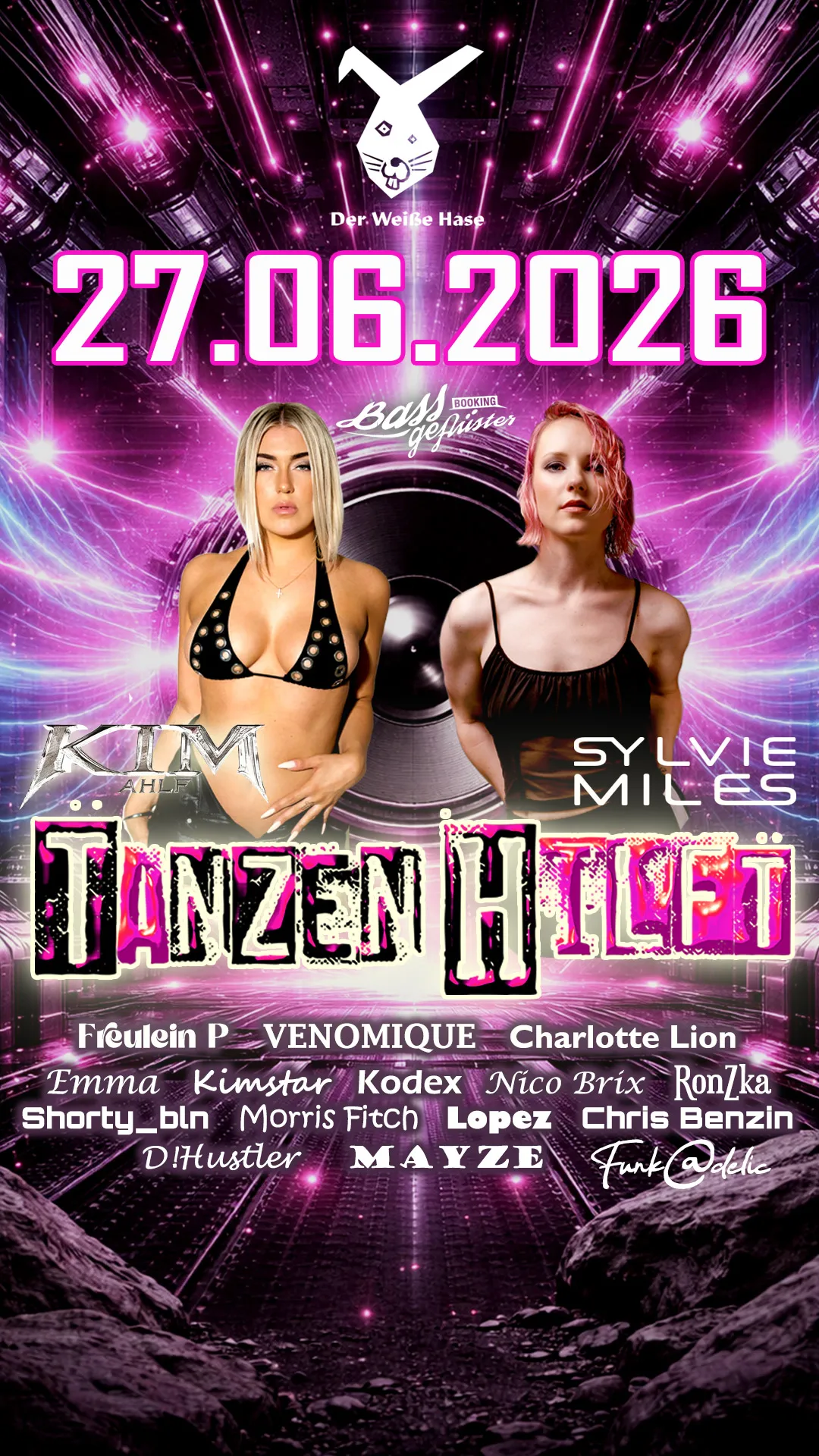 Tanzen Hilft/Kim Ahlf/ Sylvie Miles/Venomique/Charlotte Lion/Emma/Kimstar/Kodex/Mayze event poster