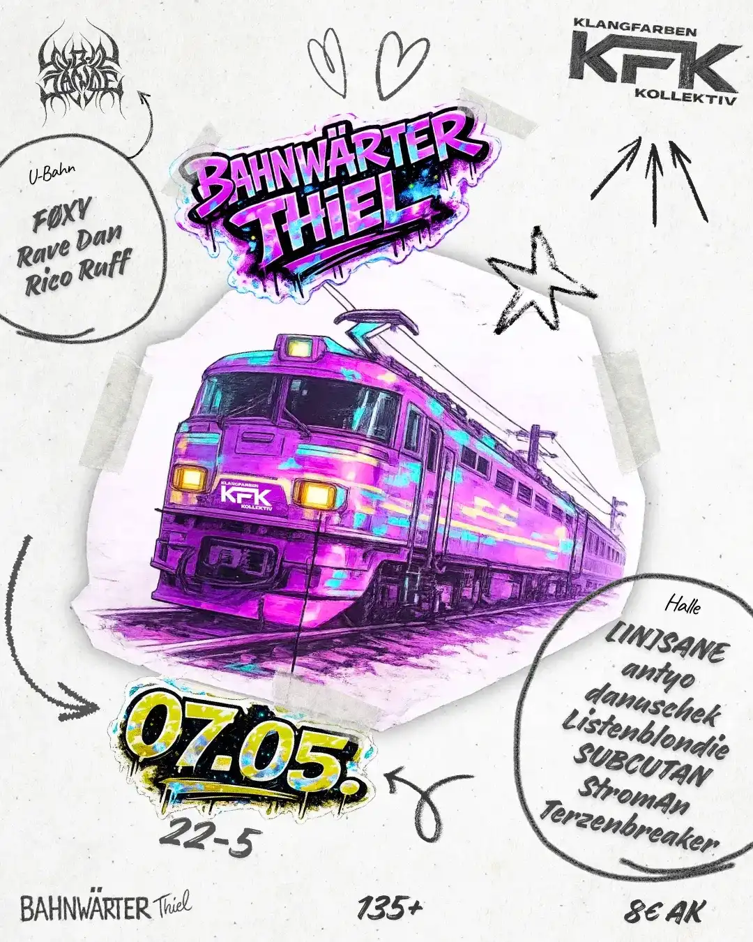 135+ mit Klangfarben Kollektiv & Subsdance | Bahnwärter Thiel event poster