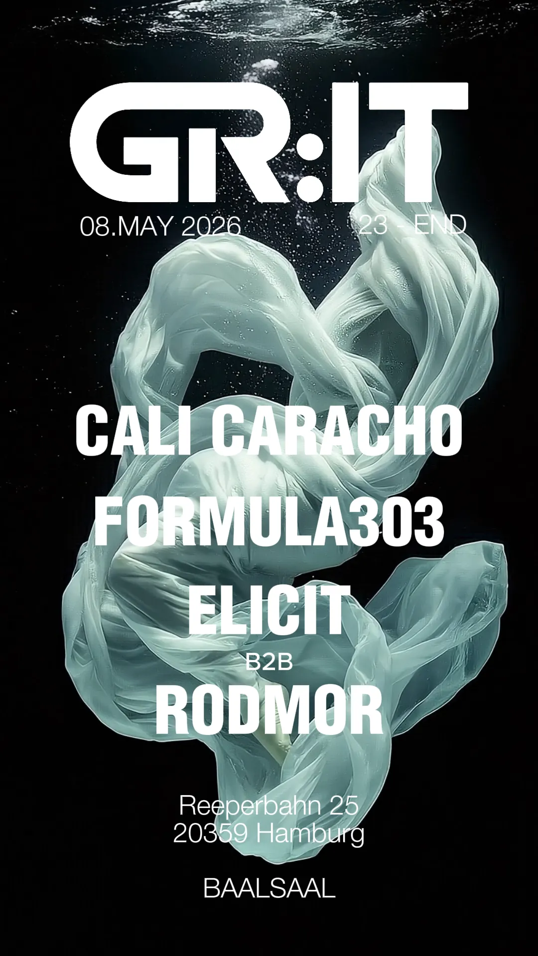 GR:IT with Cali Caracho, formula303, Elicit b2b rodmor event poster