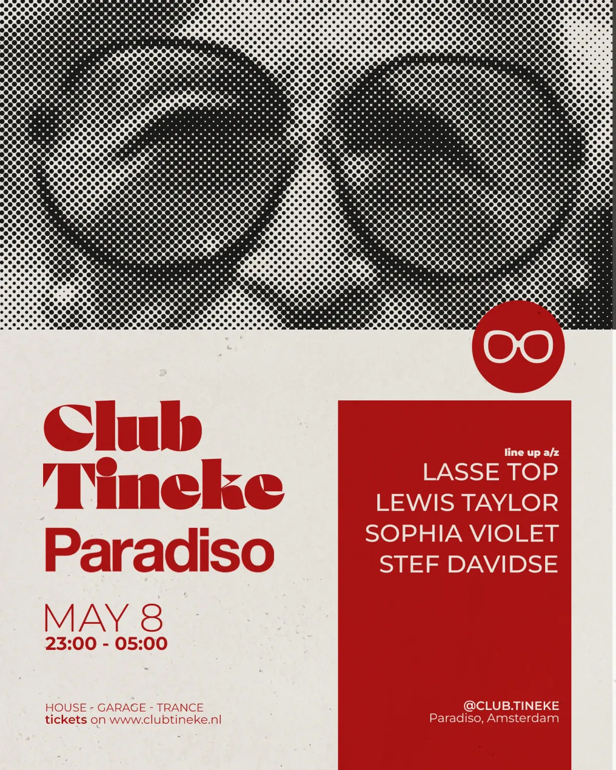 Club Tineke PRESENTS Paradiso: Stef Davidse, Sophia Violet, Lewis Taylor B2B Lasse Top & more event poster
