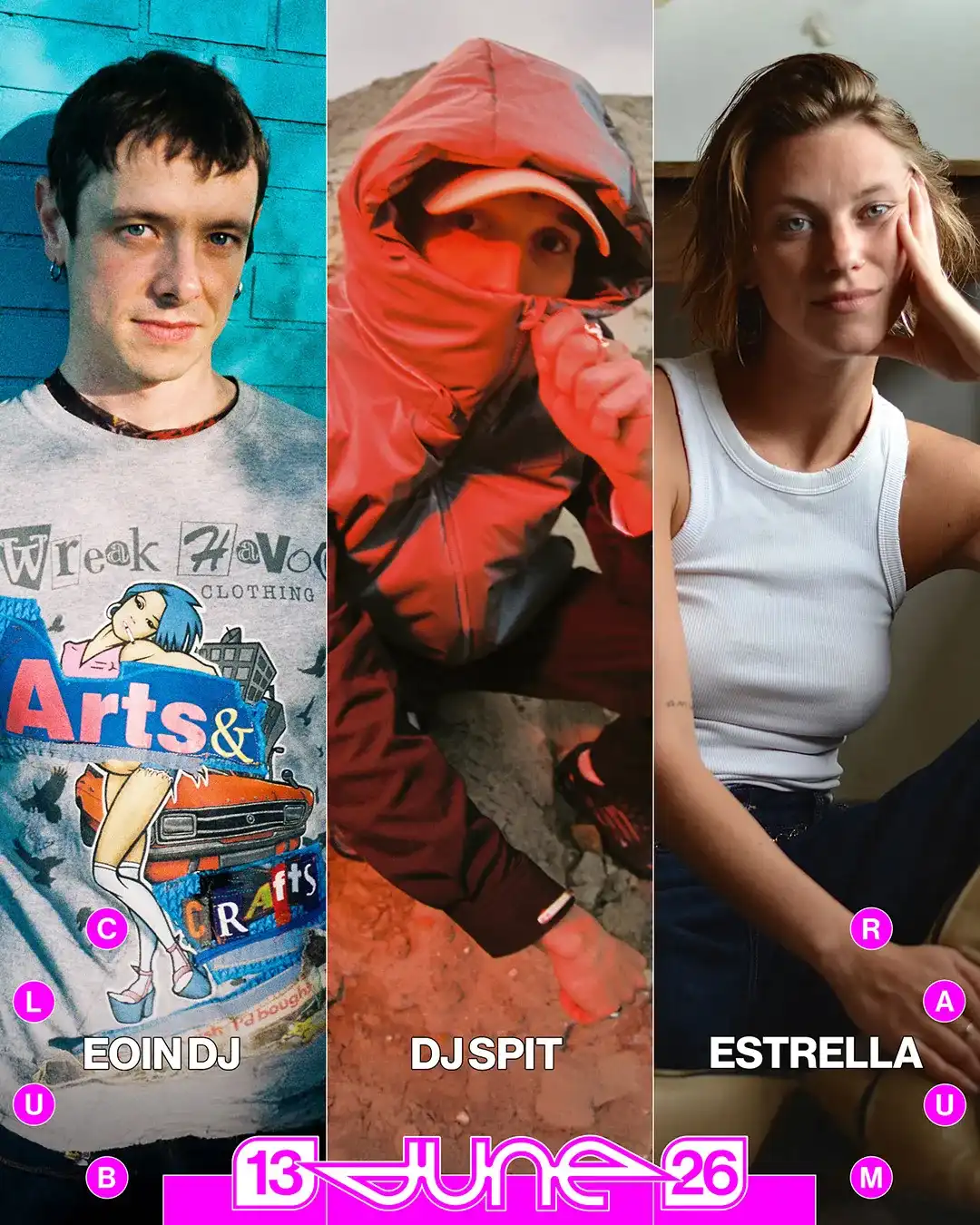 Eoin DJ, ESTRELLA, DJ Spit event poster