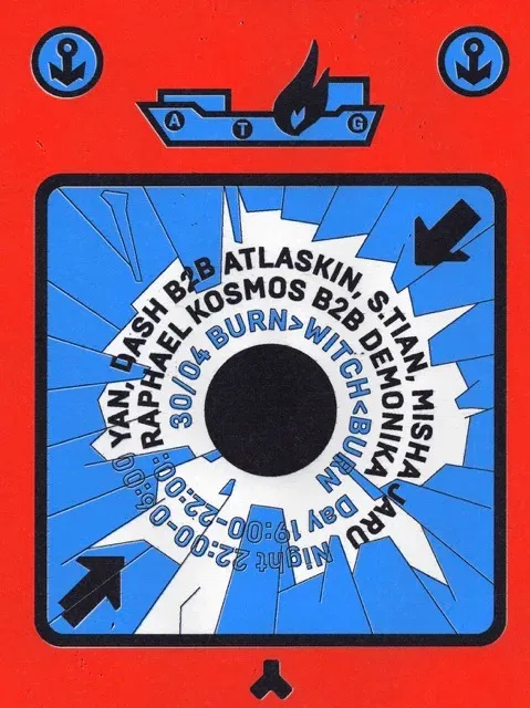 BURN > WITCH < BURN: Yan, Raphael Kosmos b2b Demonika, Dash b2b Atlaskin, S.Tian &amp; Misha Jaru event poster