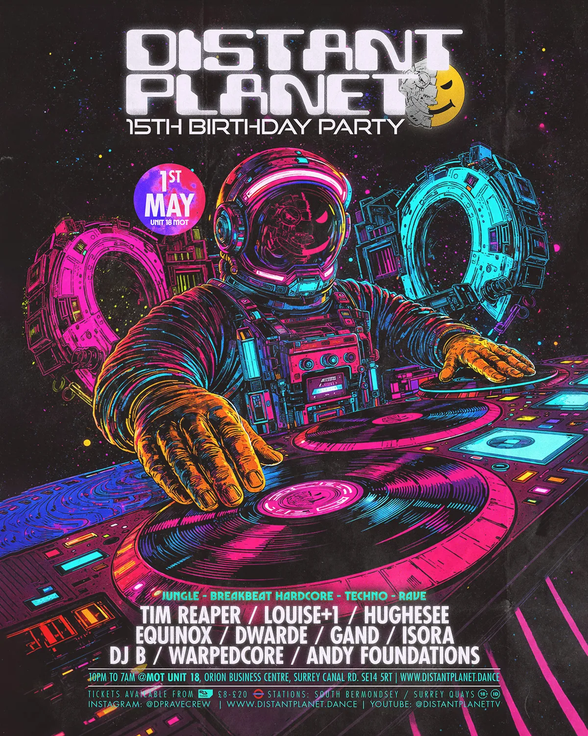 Distant Planet - 15th Birthday Rave, with Tim Reaper, Dwarde, Louise Plus One & Hughesee event poster