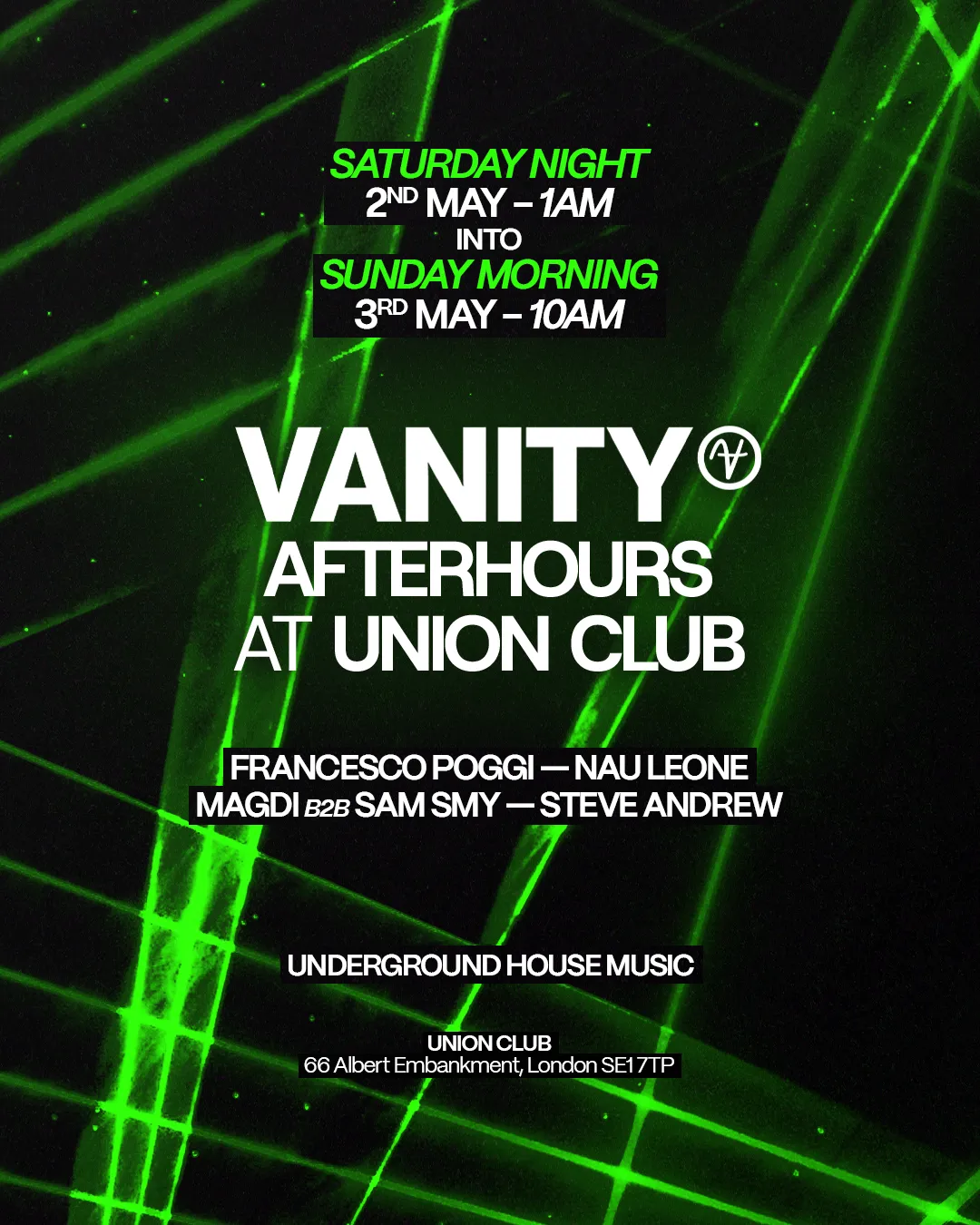 VANITY afterhours edition from 1am till 10am event poster