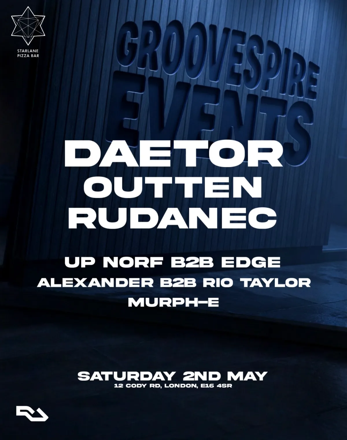 Groovespire: Daetor, Outten, Rudanec, UpNorf, Edge, Murph-E, Alexander, Rio Taylor event poster