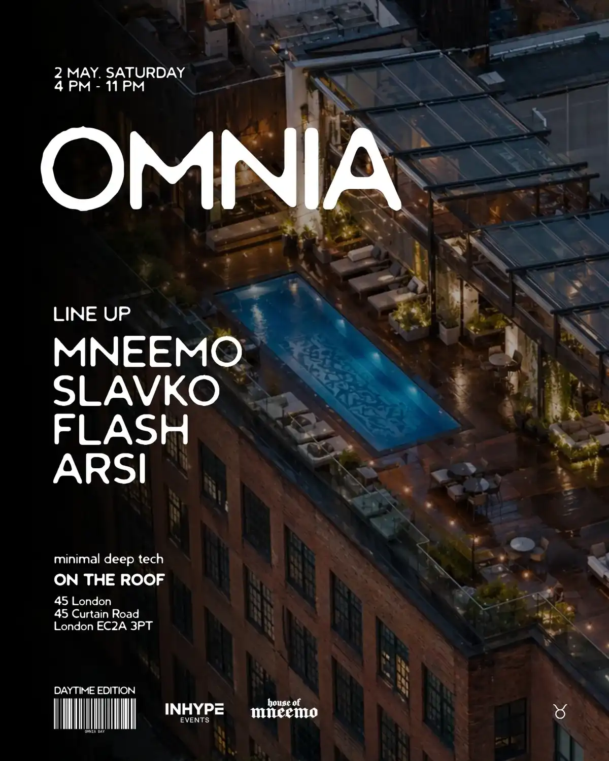OMNIA on the ROOF (Minimal, Deep, Tech) event poster
