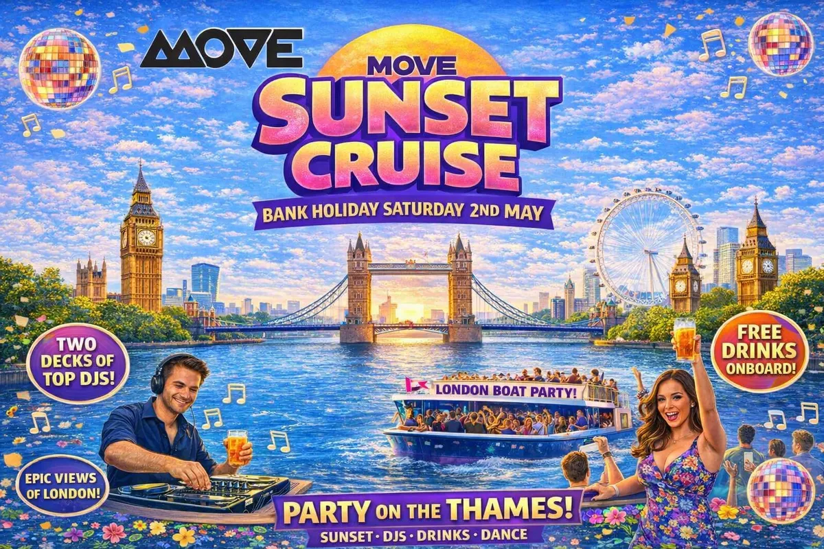 Sunset Cruise That Turns Into a Full‑Blown Party this Bank Holiday plus open bar event poster