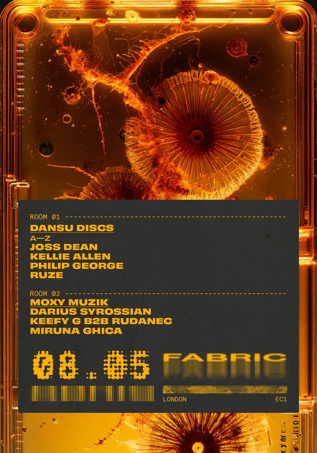 fabric: Joss Dean, Darius Syrossian, Kellie Allen, RUZE, Philip George, Keefy G, Rudanec event poster