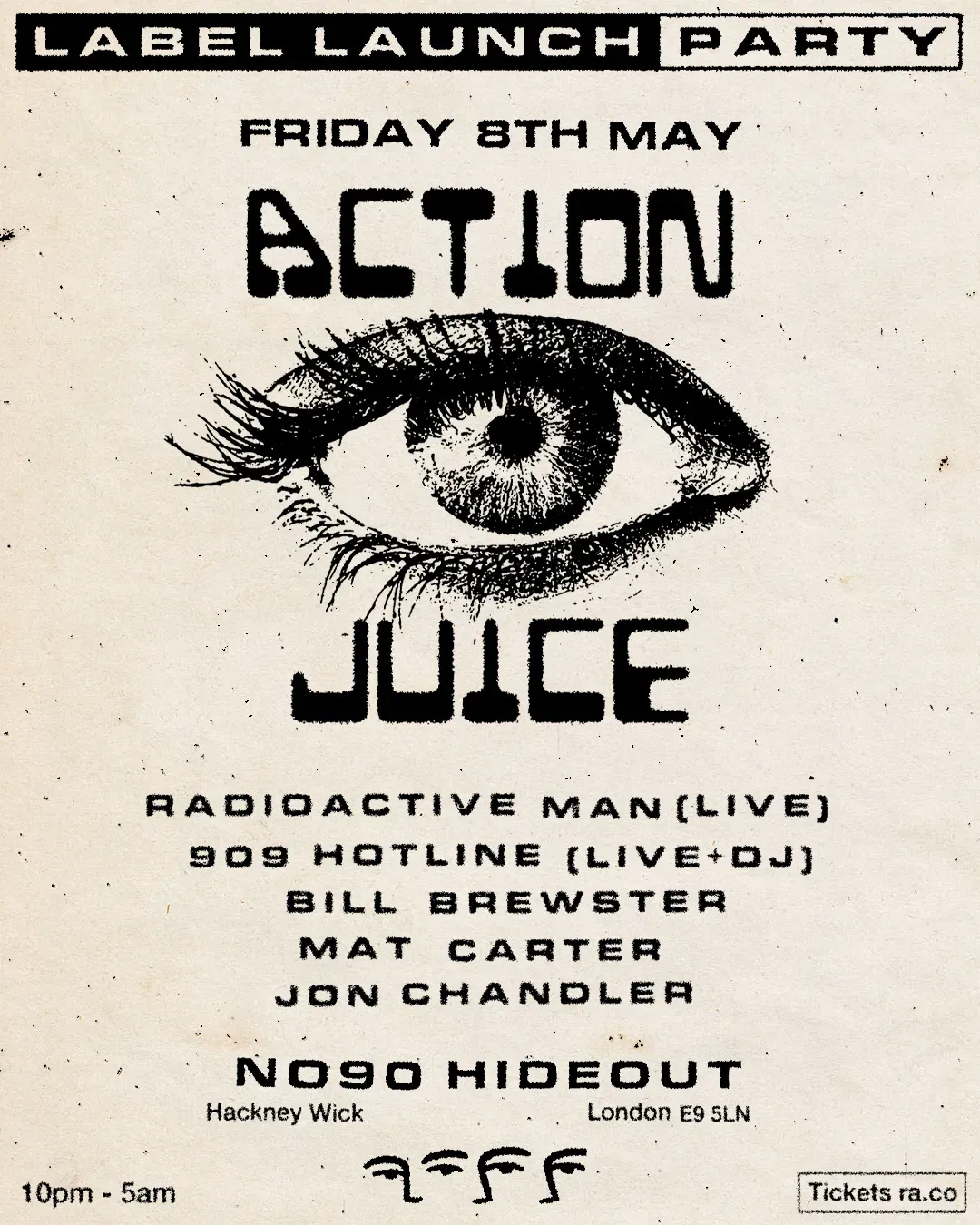 Action Juice 001: Radioactive Man, Bill Brewster, 909 Hotline, Mat Carter, Jon Chandler event poster