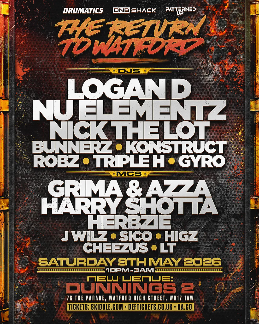DRUMATICS 'THE RETURN TO WATFORD' event poster
