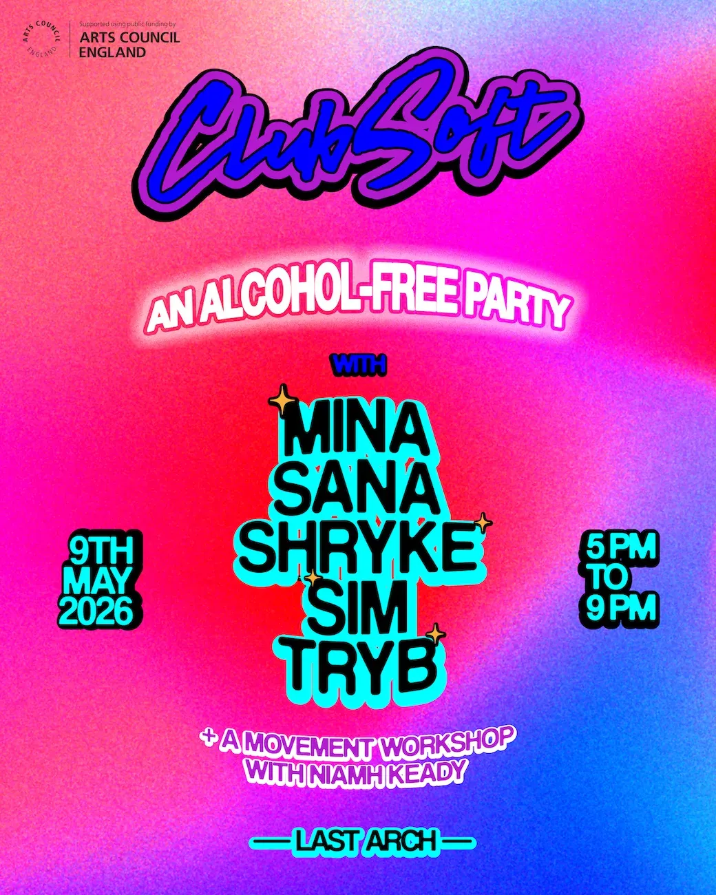 Club Soft with SIM (live), TrYb, Mina, SANA + Shryke event poster