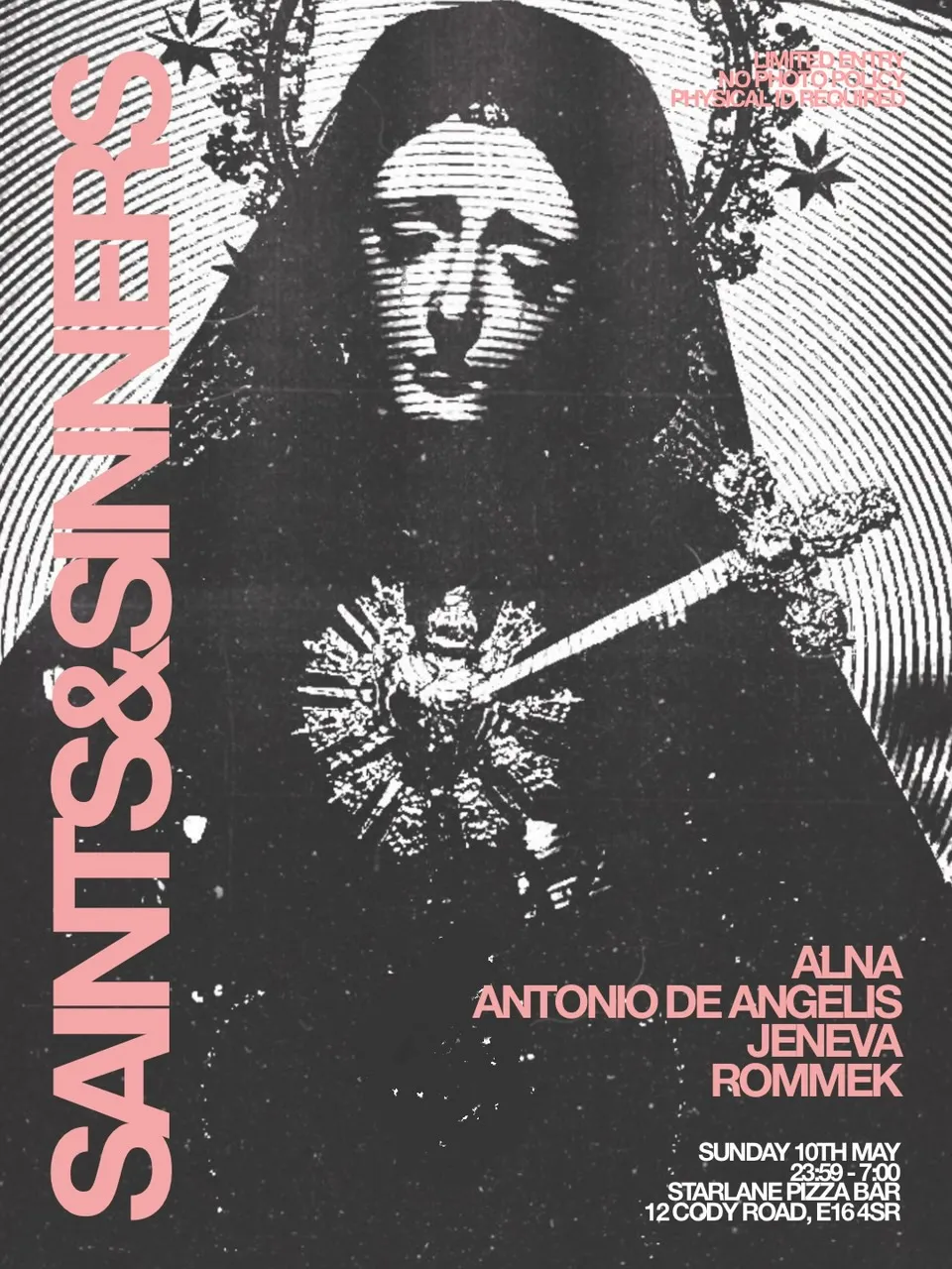 Saints & Sinners with ALNA, Antonio De Angelis, Jeneva, Rommek event poster