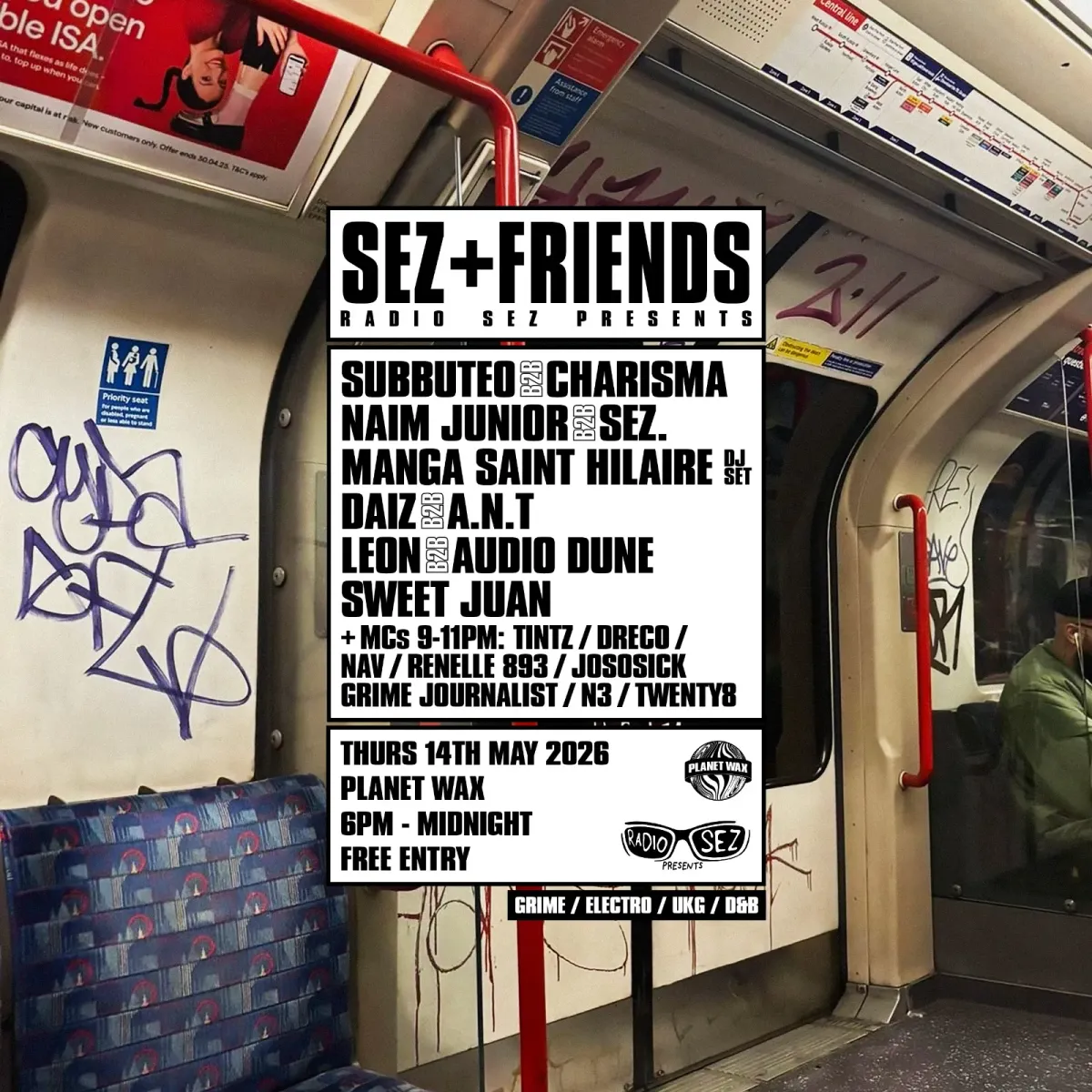 Sez + Friends: Radio Sez presents event poster