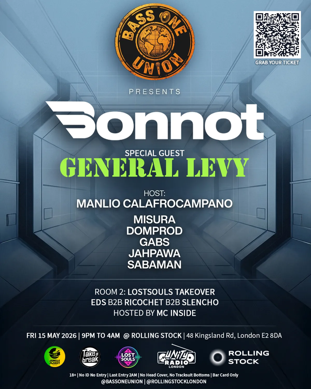 Bass One Union with Bonnot and Special Guest General Levy event poster