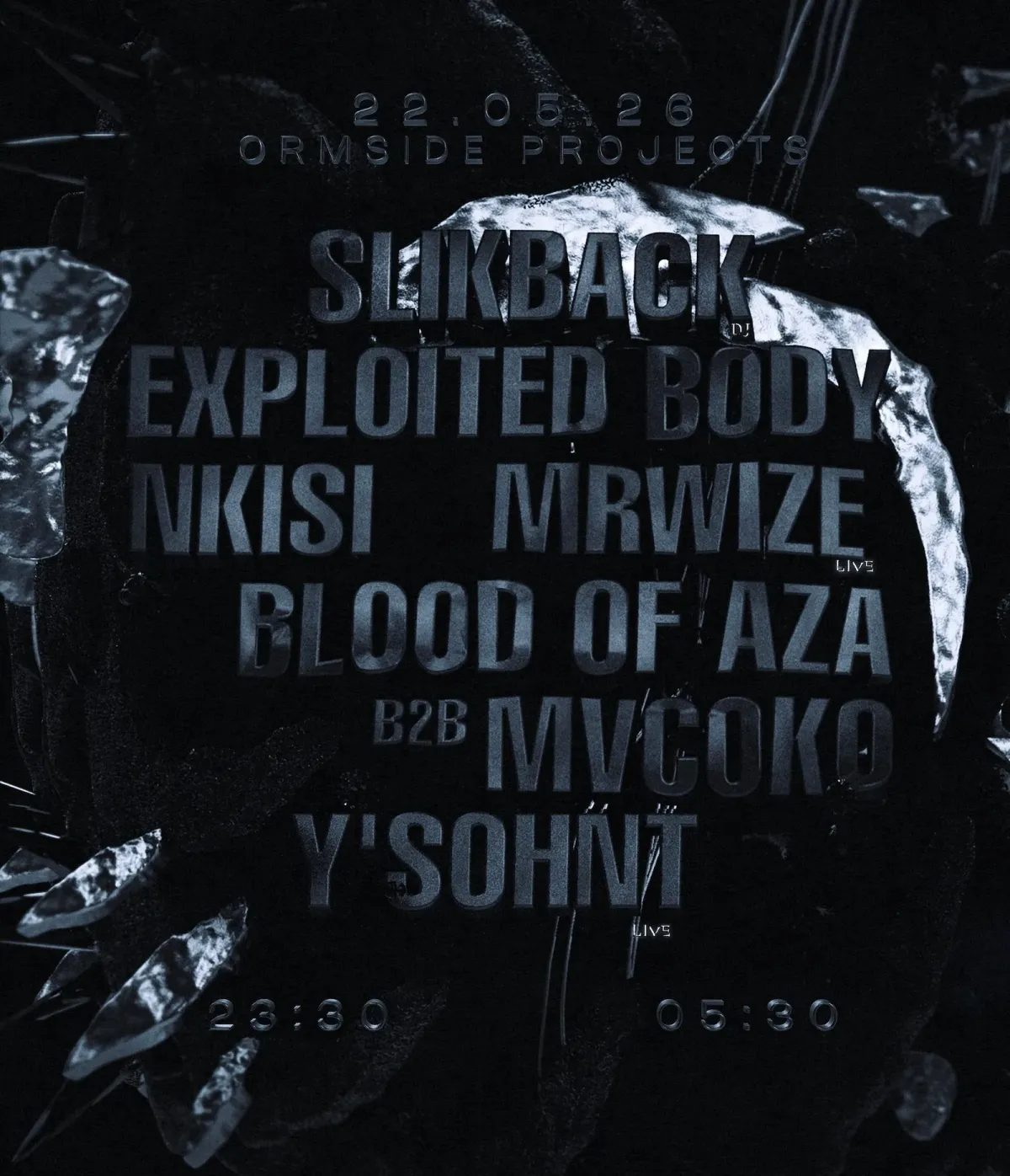 SYPHEN [AFTERPARTY]: Slikback, Nkisi, Exploited Body, MRWIZE, Blood of Aza b2b Mvcoko, Y'sohnt event poster