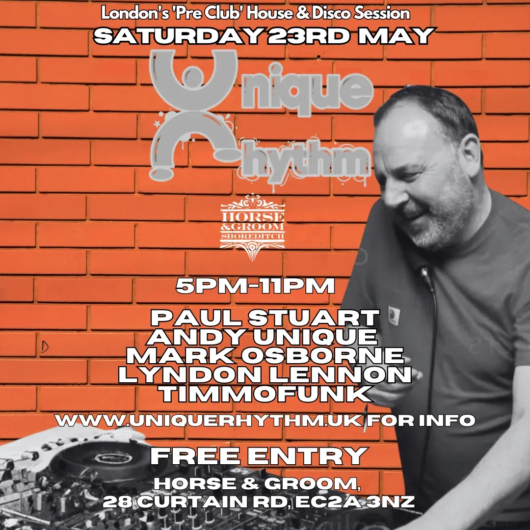 Unique Rhythm free May daytime party event poster