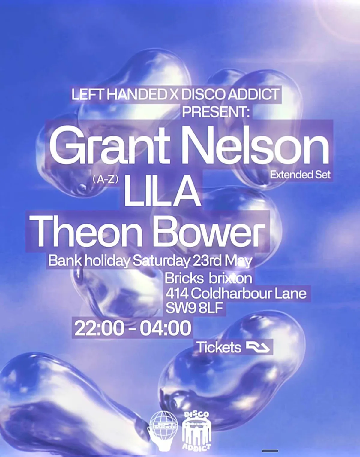 Left Handed X Disco Addict : Grant Nelson, Theon Bower, LILA event poster