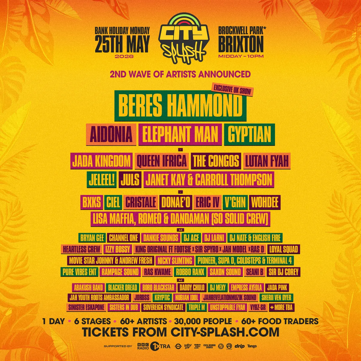 City Splash 2026 with Beres Hammond event poster