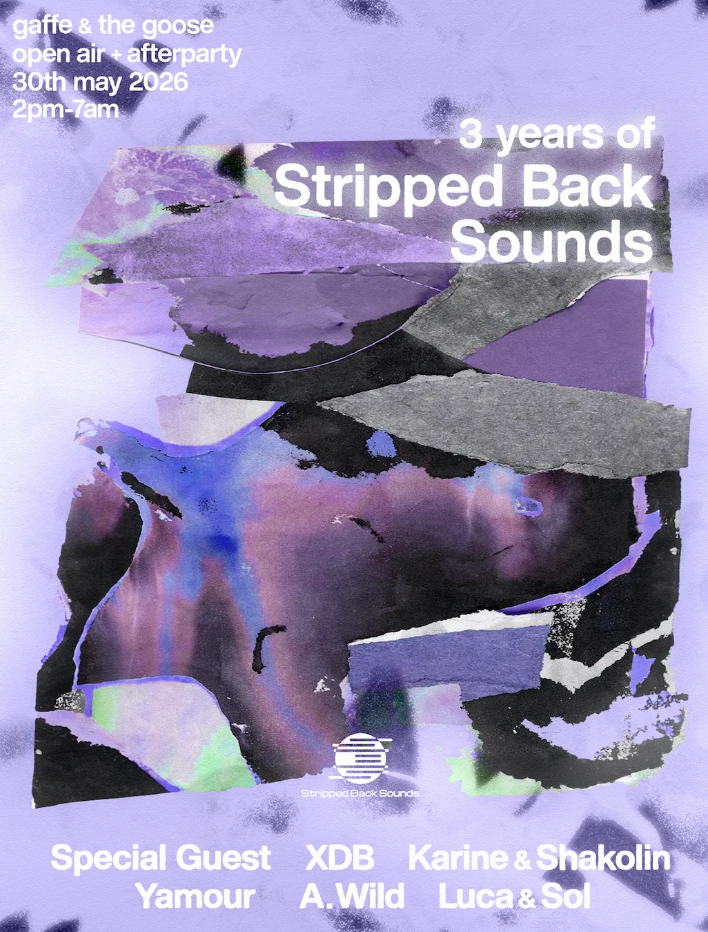 3 Years of Stripped Back Sounds DAY PARTY: XDB, Karine & Shakolin, Yamour event poster
