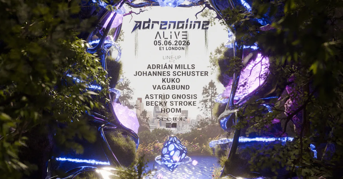 ALIVE x Adrenaline: Adrian Mills, Johannes Schuster & KUKO event poster