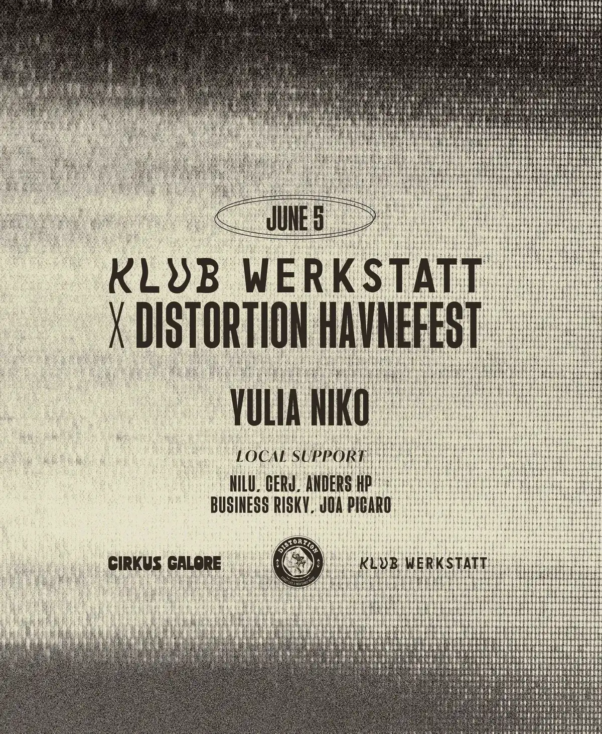 Klub Werkstatt x Distortion Havnefest event poster