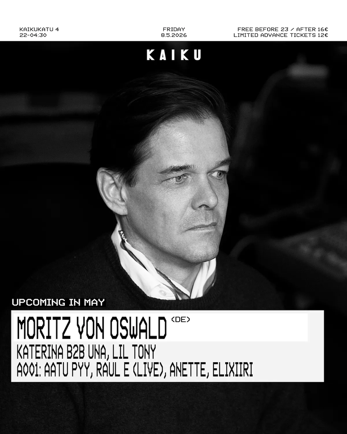 Kaiku presents: Moritz von Oswald (DE) event poster