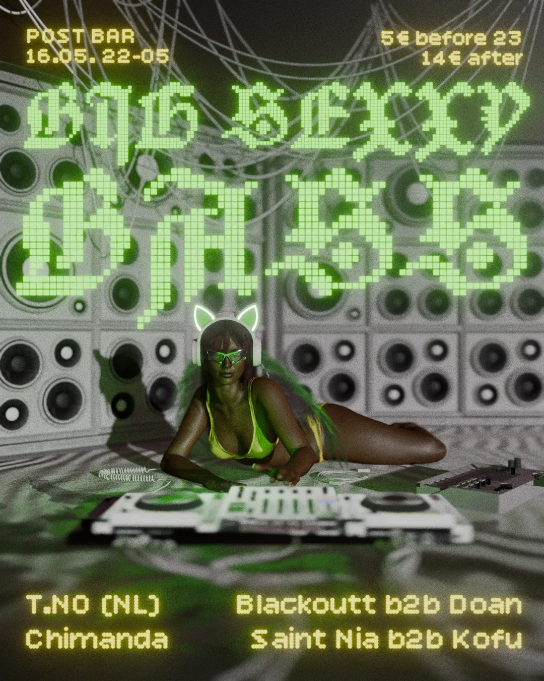 T.NO (NL), Chimanda, Blackoutt b2b Doan, Saint Nia b2b KOFU event poster