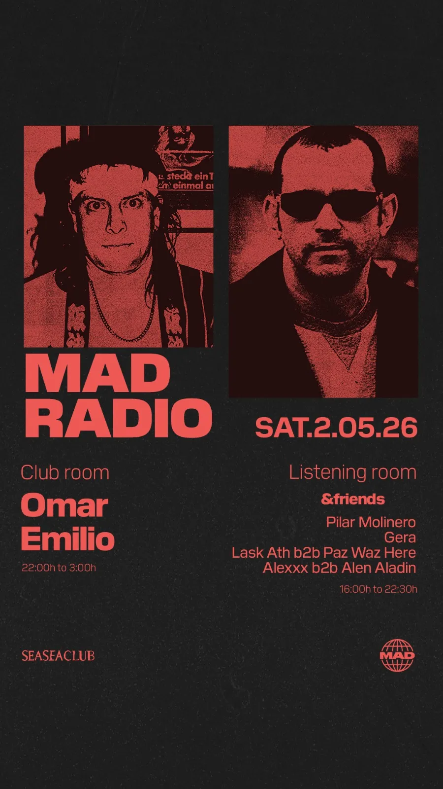 Mad Radio pres. Omar, Emilio at Seaseaclub event poster