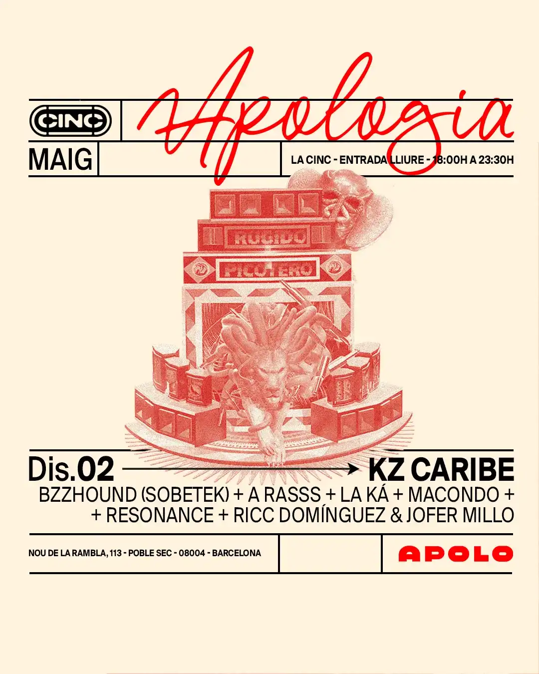 Apologia x KzCaribe at la CINC (Sala Apolo) event poster
