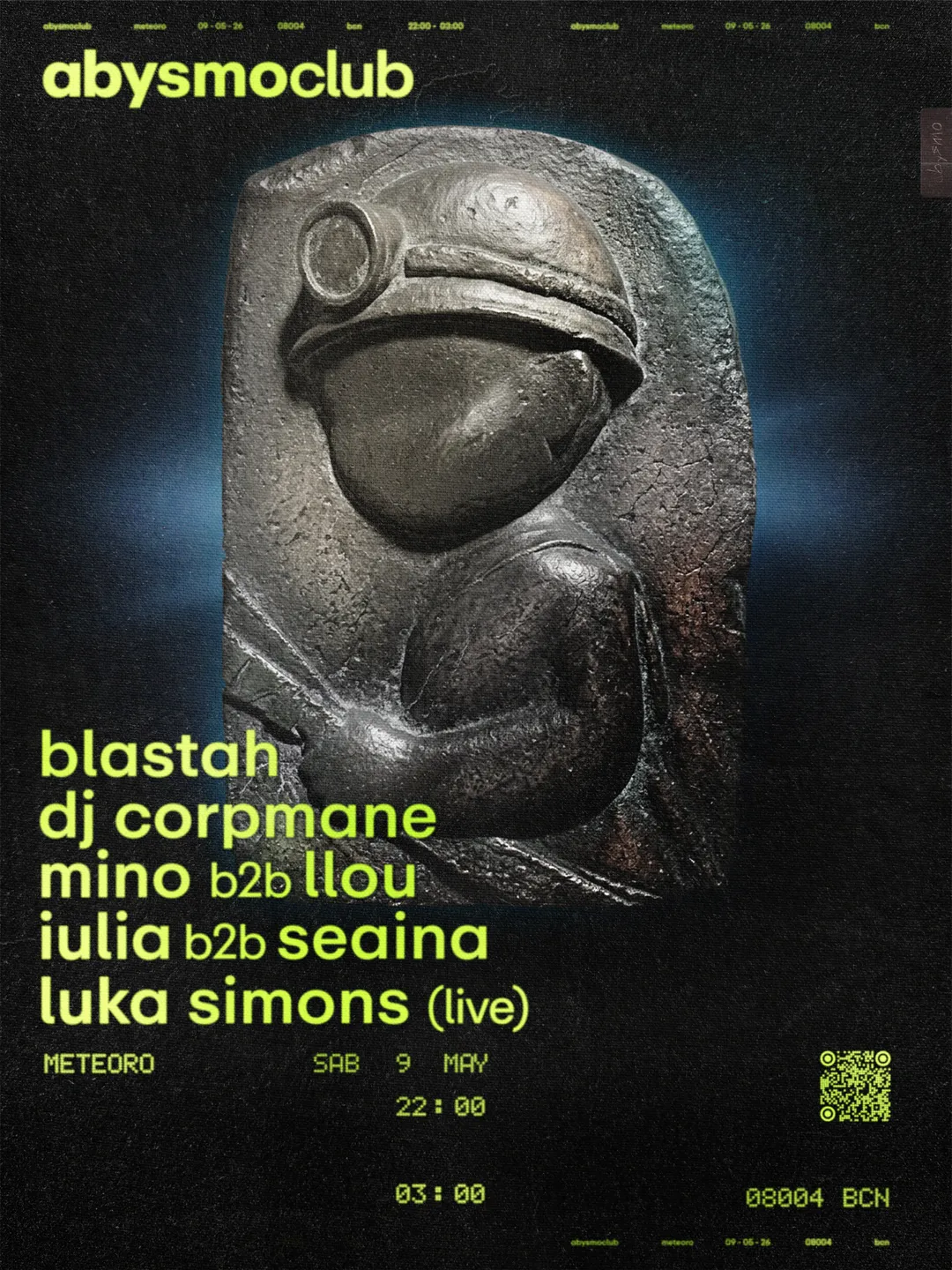 abysmo club: blastah, dj corpmane, luka simons (live), iulia, seaina, mino, llou event poster