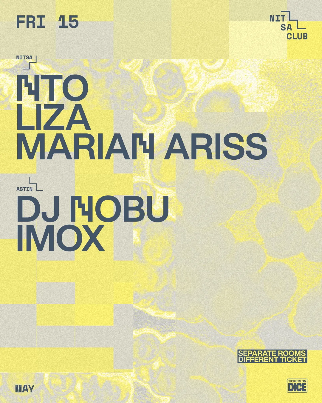 NTO · LIZA · Marian Ariss / DJ Nobu · Imox event poster