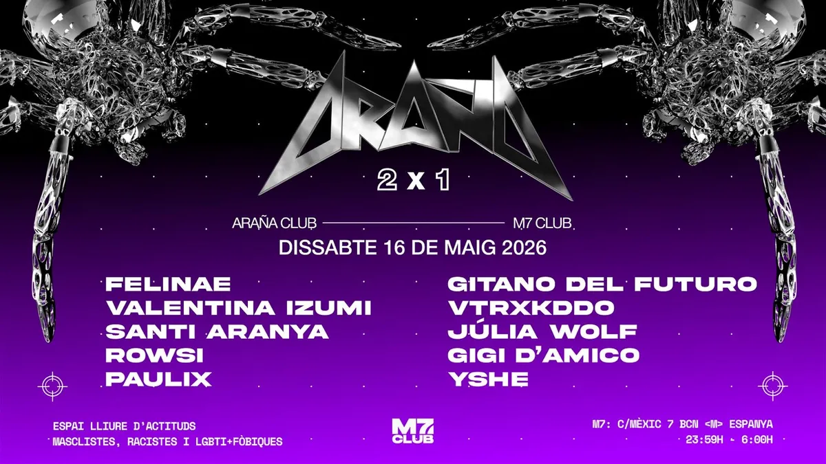 ARAÑA CLUB Felinae-Valentina Izumi-Santi Aranya-Rowsi-Paulix-Gitano del Futuro-Vtrxkddo-Julia event poster