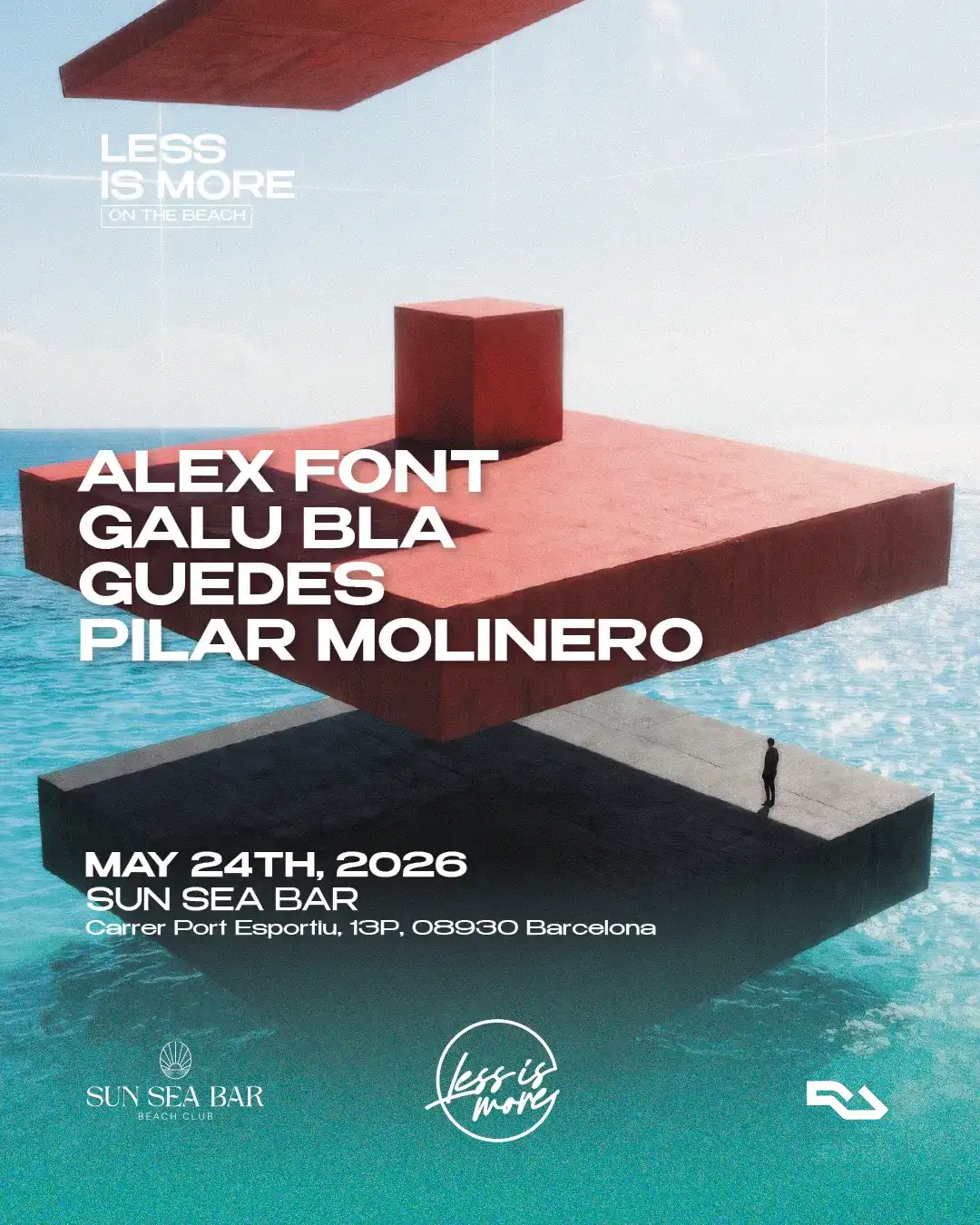 FREE OPEN AIR BEACH PARTY - Less is More on the Beach event poster