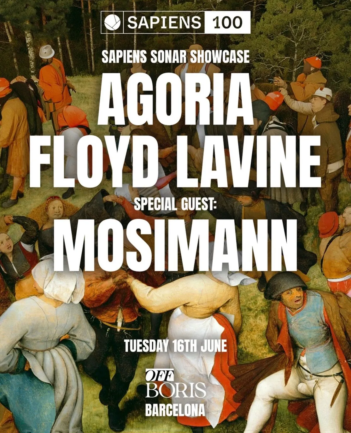 Off Barcelona - SAPIENS; Agoria, Floyd Lavine, Mosimann event poster