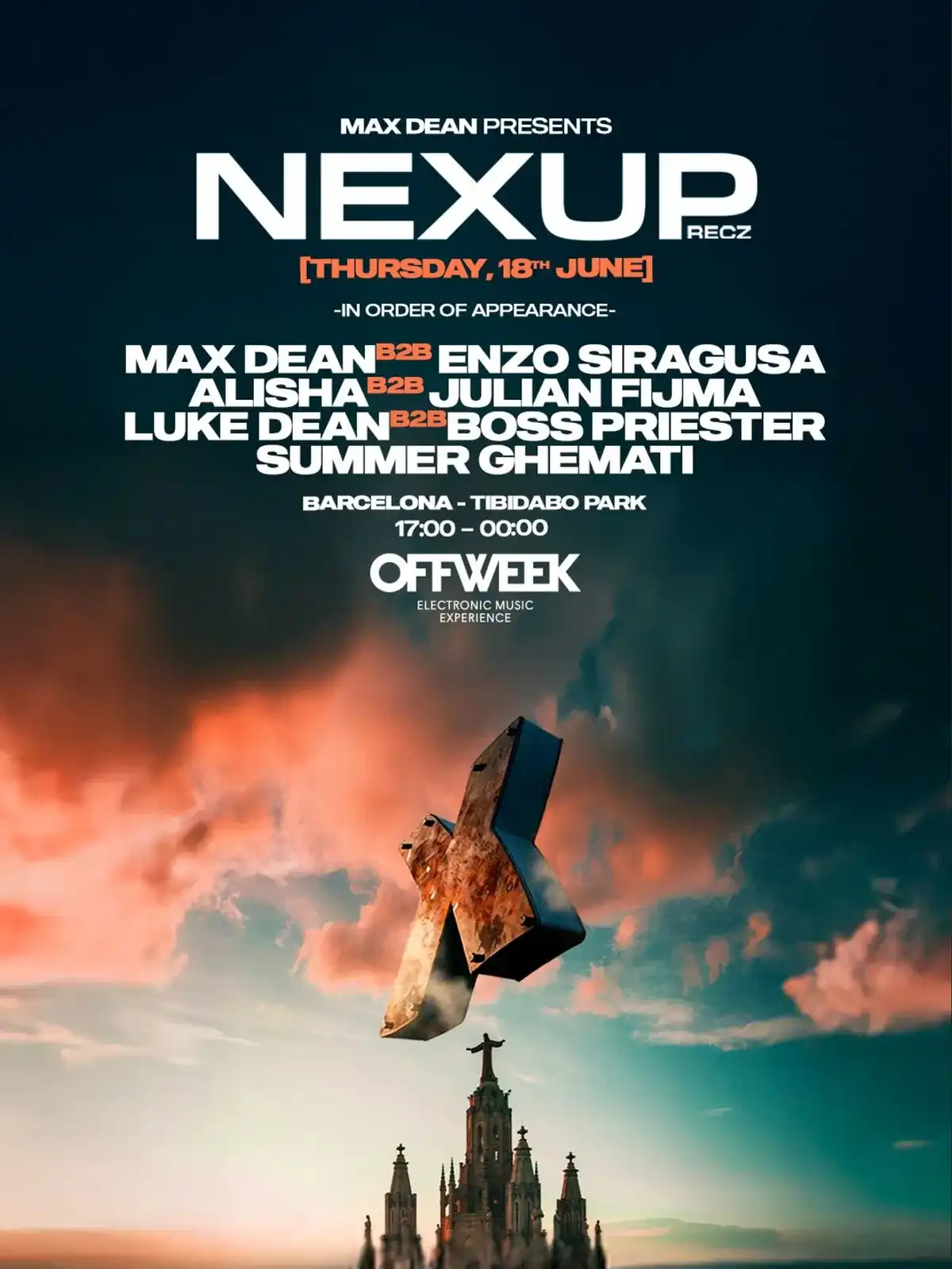 Max Dean presents NEXUP at Tibidabo Park w/ Enzo Siragusa event poster