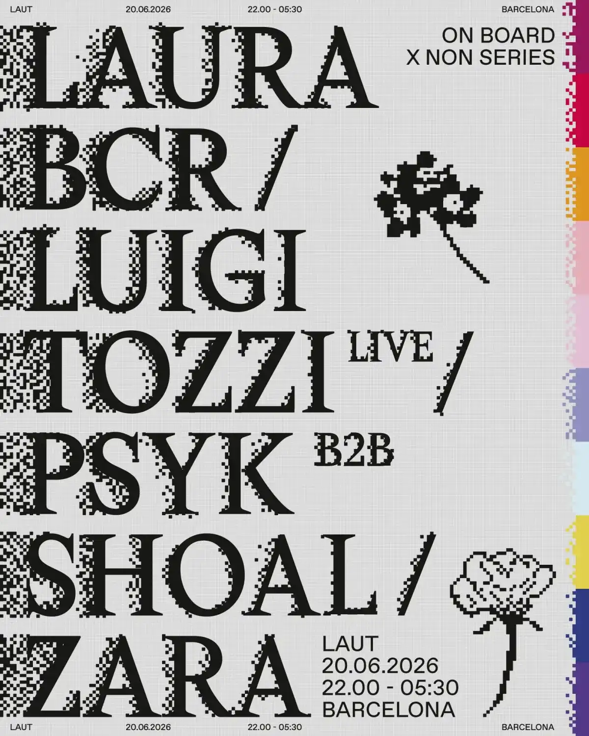 On Board x Non Series: Laura BCR + Luigi Tozzi (live) + Psyk B2B Shoal + Zara event poster