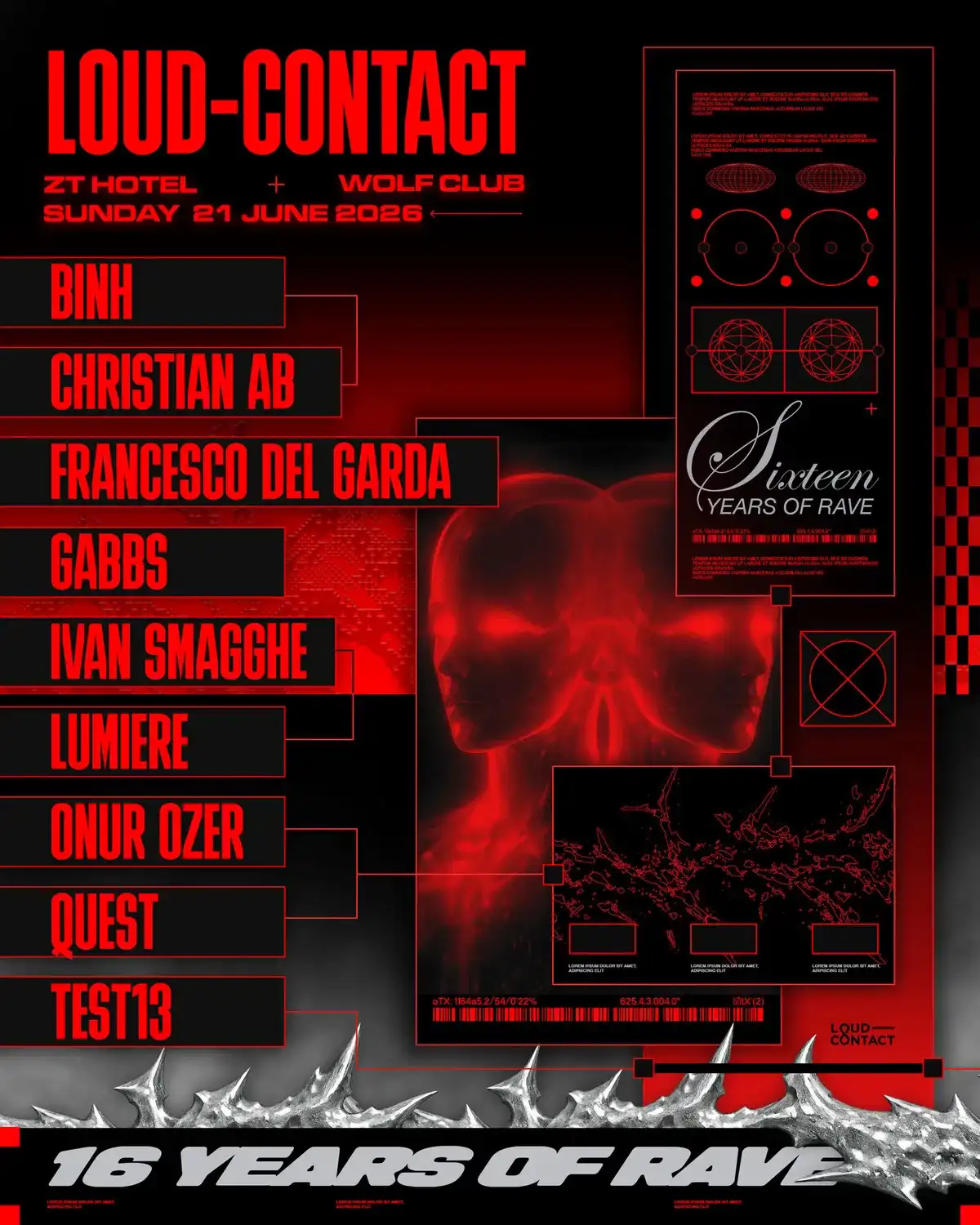 Loud-Contact 16yrs of Rave w/ Onur Ozer,Francesco Del Garda,Binh,Quest event poster