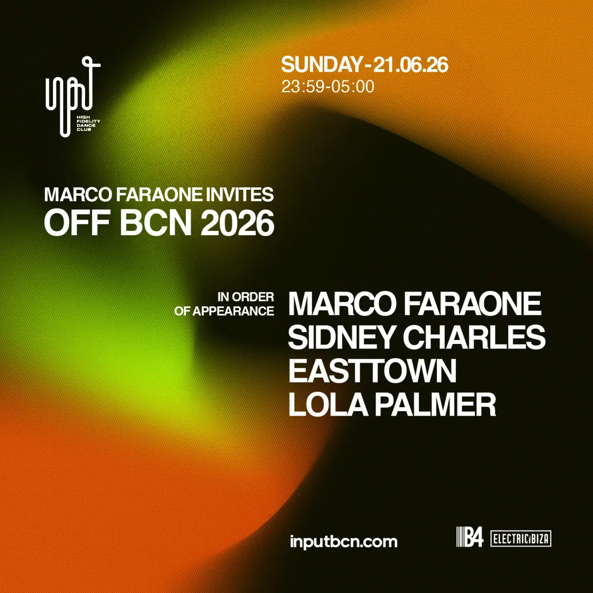 INPUT OFF BCN 2026 pres Marco Faraone & guests event poster