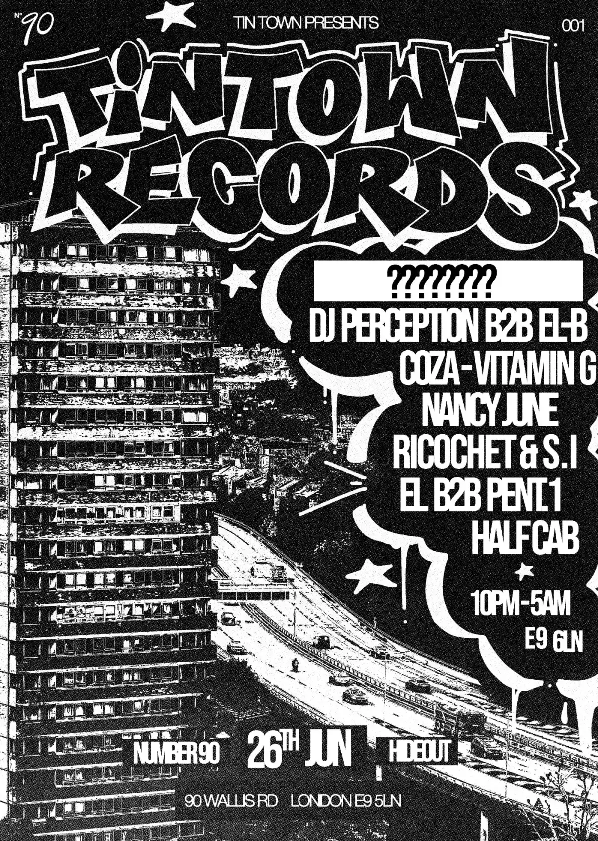 Tin Town Records - Strategy x Footsie - El-B B2B DJ Perception - Nancy June - Vitamin G & Coza event poster